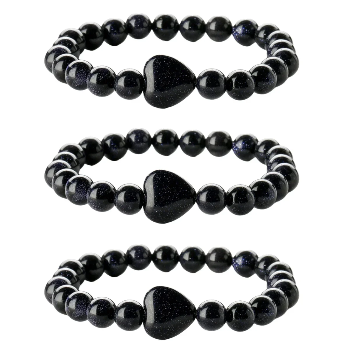 ASHMITA النساء 12 مللي متر الأزرق الحجر الرملي القلب سحر 8 مللي متر الخرز المستديرة سوار من الأحجار الكريمة شفاء شقرا كريستال تمتد مطاطا الروحية #2