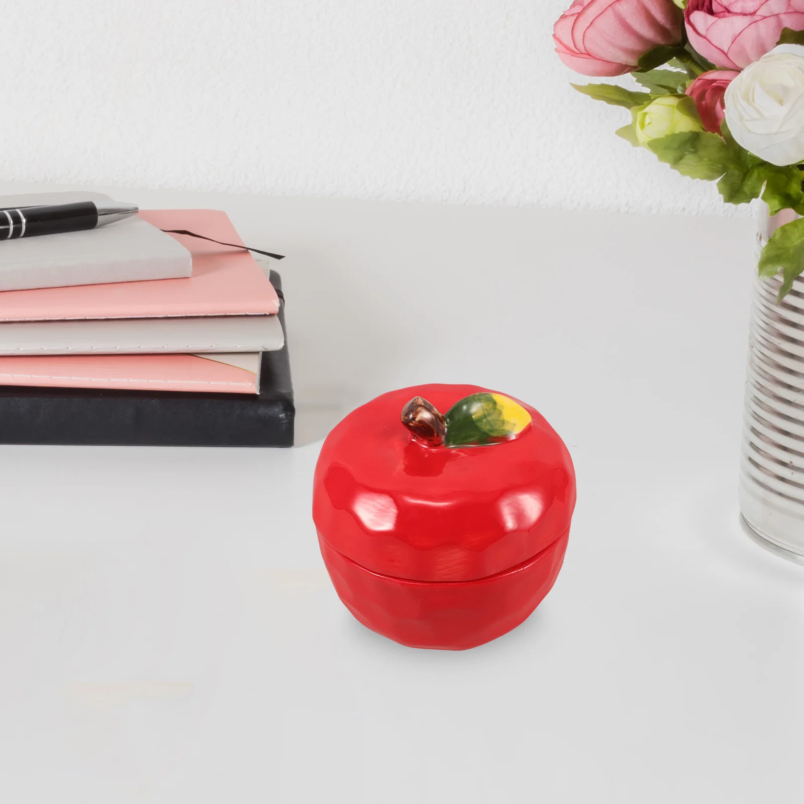Airtight Cookie Jar Christmas Apple for Candy Ceramic Tea Storage Red Ceramics Holiday