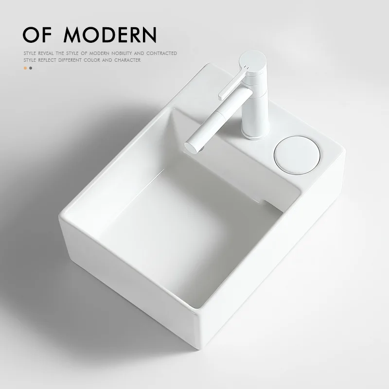 

Balcony platform basin wash basin single basin side rear drainage washing machine household ceramic small narrow size washbasin