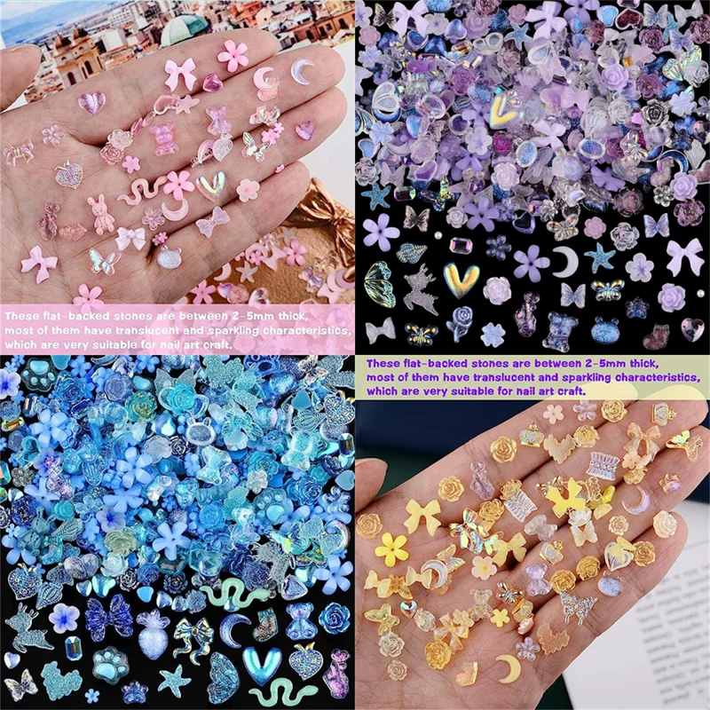 

50PCS Mixed Kawaii Resin Nail Art Charms 3D Flower Bow Animals Rhinestones Nail Decorations DIY Manicure Professional Supplies