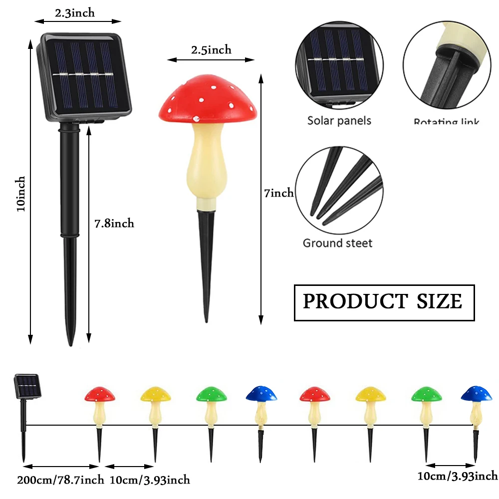 Solar Mushroom String Lights Outdoor Decoration Mushroom Lamp Cute Fairy String Light for Garden Yard Lawn Landscape