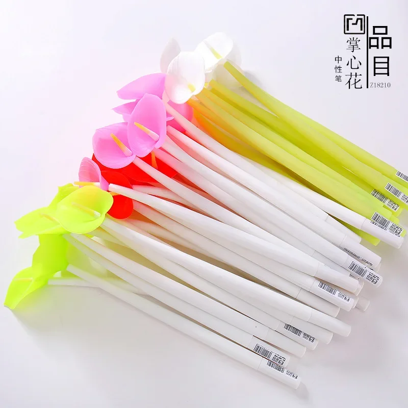 20pcs Palm flower shape neutral pen student stationery office supplies black water-based pen silicone pen holder