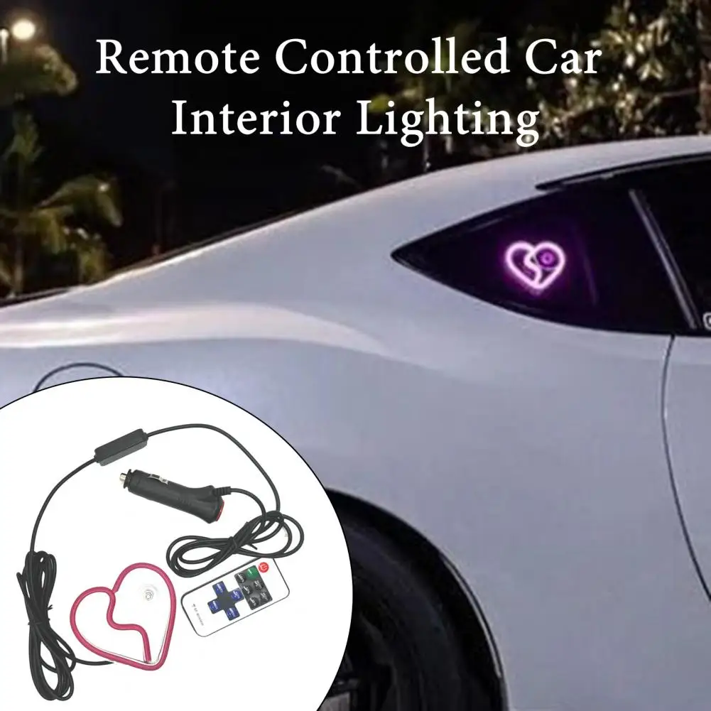 Led Car Light Adjustable Brightness Led Car Light Super Bright Heart Shaped Car Led Sign with Remote Control for Multiple Modes