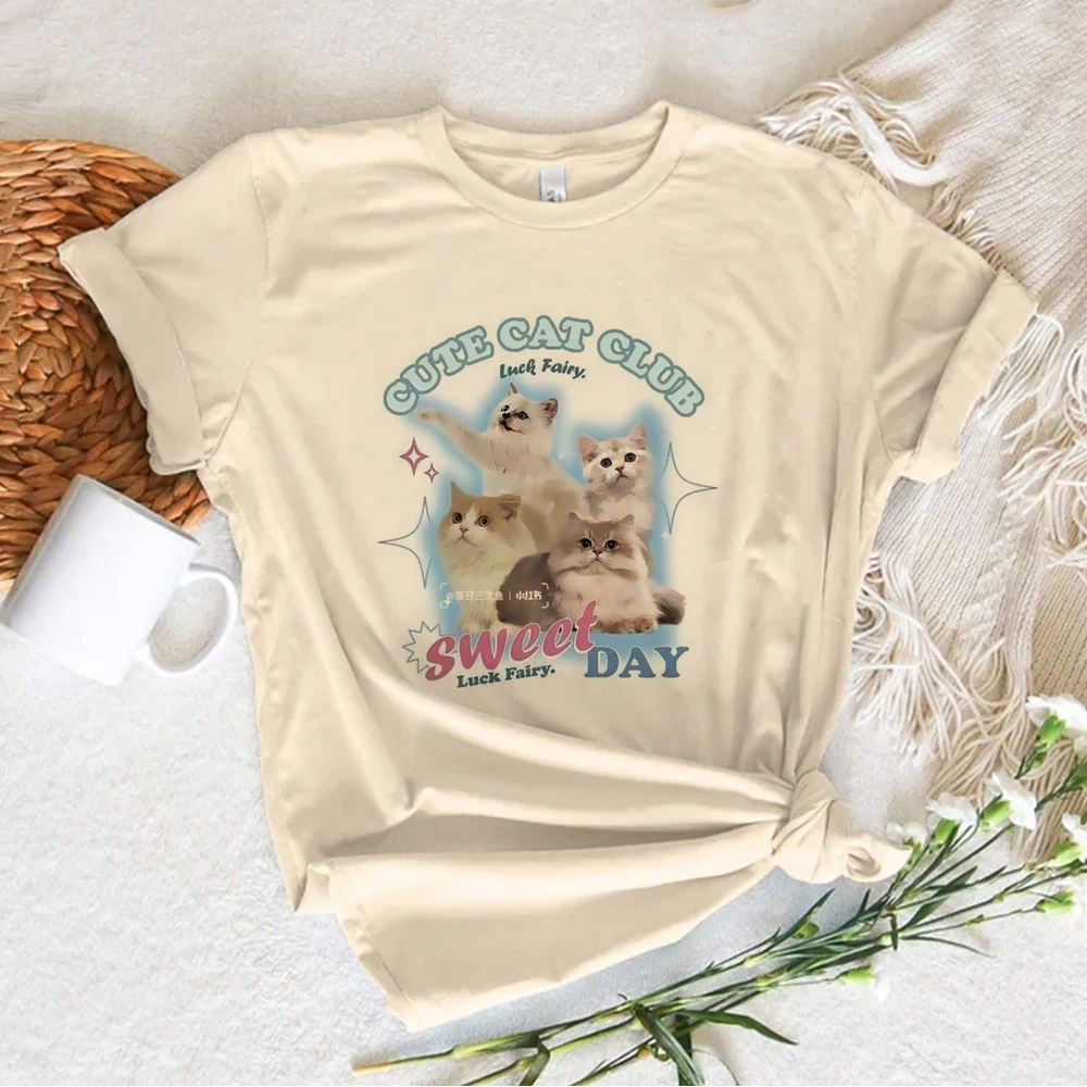 Kitten Cat Neko top women Y2K comic designer Tee female y2k streetwear designer clothes