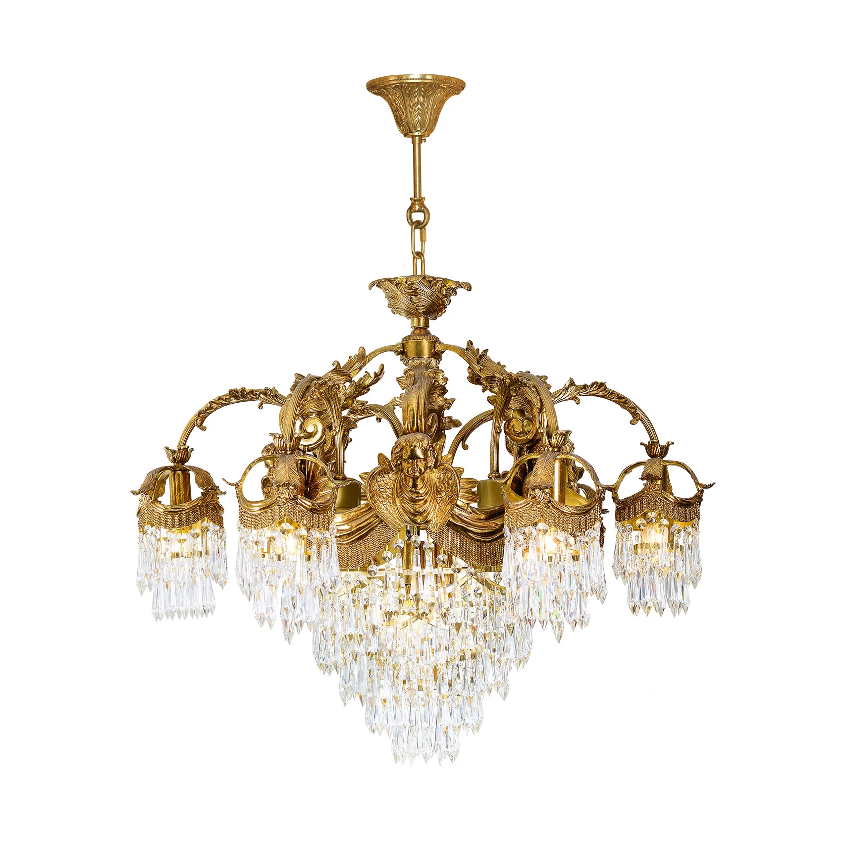 

Люстра из чистой меди в европейском стиле, роскошная, для гостиной, столовой, спальни, ретро, с кристаллами