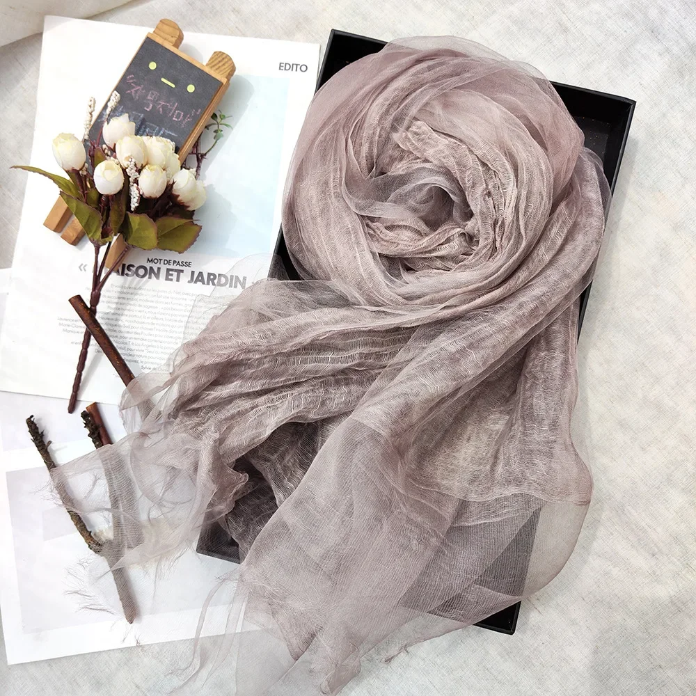 Dirty-dyed Silk Scarf for Women Khimar Islamic Clothing Muslim Hijab Sunscreen Elegant Good Spring Autumn 190x65cm New