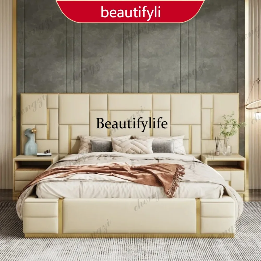 A45 As A Bed King Size Luxury Bedroom Furniture Set Wooden Headboard and Nightstands Lit Deux Place with Double Bed Side Table