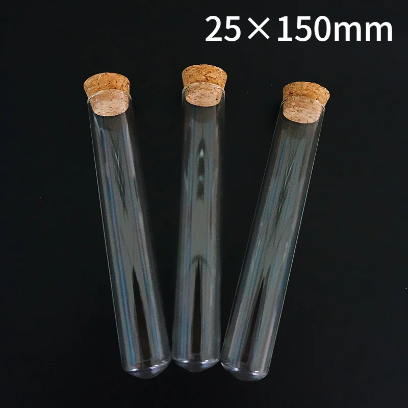 

6pcs/lot 25x150mm Glass Round Bottom Test Tube With Cork Stopper,Thickened Laboratory Glass Reaction Vessel