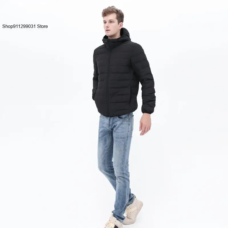 Chaqueta con capucha ultraligera para hombre, chaqueta de plumón impermeable, tela mate cálida, sin costuras, invierno y otoño