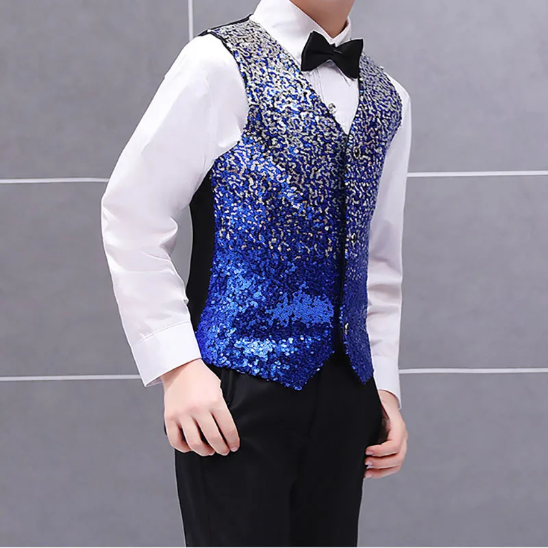 New Arrival Boy\'s Vest Changing Color  Fashion Shiny Sequin Suit Vest  For Wedding Party  For Boy