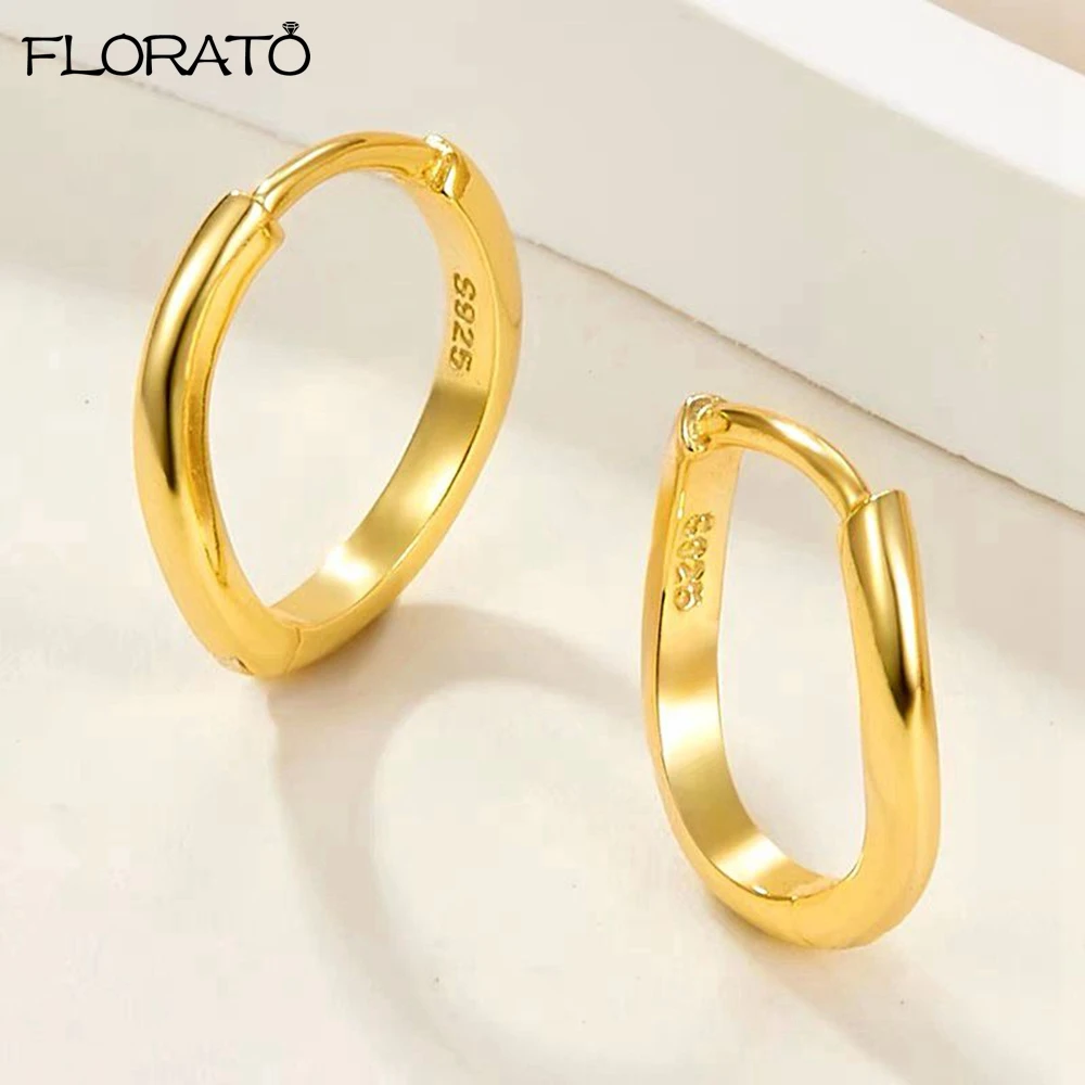 

925 Sterling Silver Needle Glossy Hoop Earrings Gold Color Tiny Cartilage Piercing Small Huggie Earring Fine Jewelry Accessories