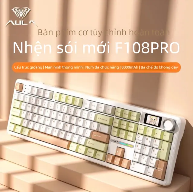 AULA F108PRO Bàn Phím Cơ Chơi Game 87 Phím Không Dây 2.4G Bluetooth RGB Bên Hông Chế Độ Ba Chế Độ Dành Cho Esports