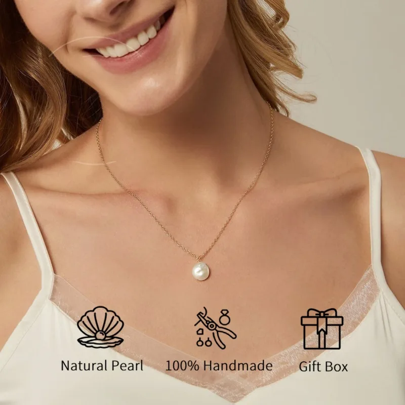 

MYSOYA Baroque Freshwater Pearl Pendant Necklace 11-12mm With Gift Box, For Her/Him, Birthday/Wedding/Christmas/New Year Gift