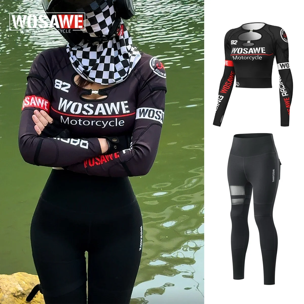 WOSAWE Summer Women Slim Motorcycle Jacket Pants Set Motorcycl Soft And Light Motocross Clothing Running Women Sportswear