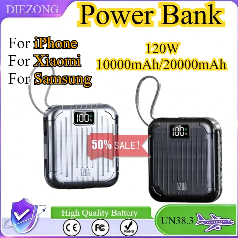 120W 10000mAh/20000mAh Portable Power Bank Fast Charging For iPhone For Xiaomi For Samsung With USB Type C/Micro USB/Lightning
