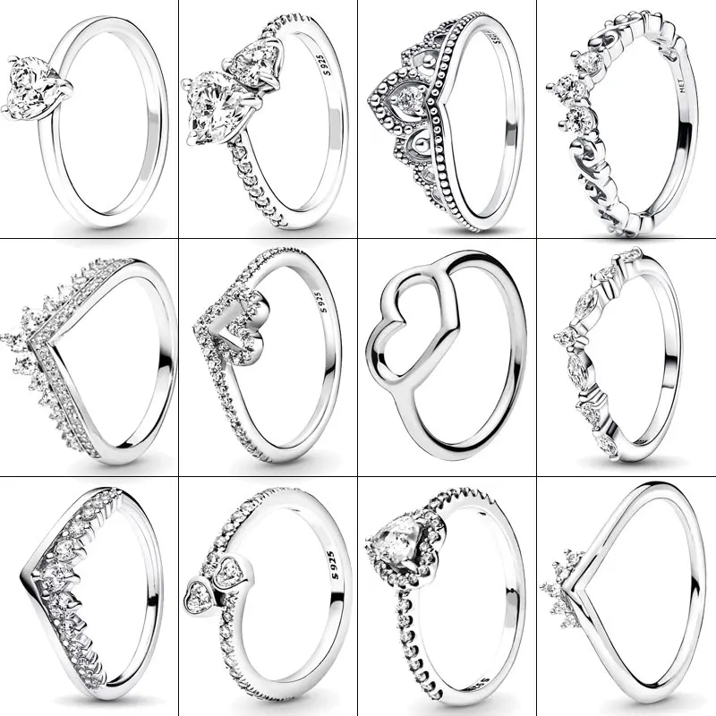 925 Silver Ring Sparkling Wishbone Heart Ring Princess Wishbone Finger Ring For Women Wedding Gift Europe Ring Jewelry DIY