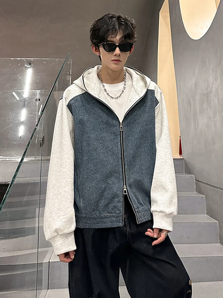 

Мужская джинсовая куртка с капюшоном, в стиле пэчворк, ретро, американский уличный стиль, CleanFit, из смесового хлопка и полиэстера, осенне-зимняя верхняя одежда