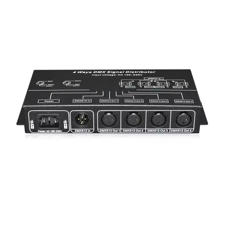 4CH DMX512 Signal Splitter 4-Way Optoelectronic Isolation Signal Amplifier for Stage Lighting