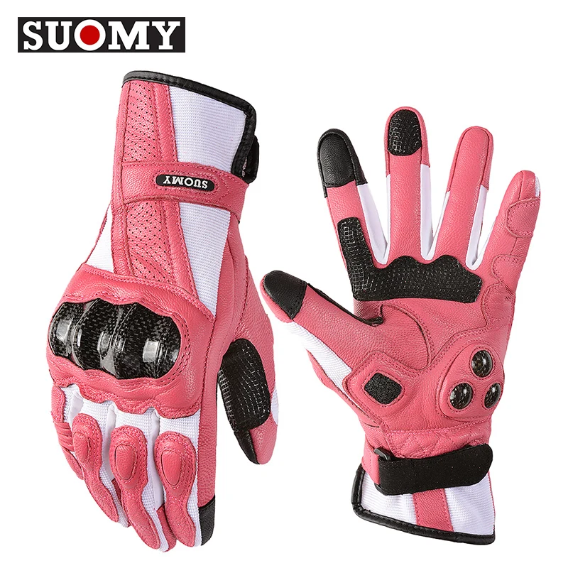 

SUOMY Goat Leather Motorcycle Riding Gloves Men Women Touchscreen Motocross Gloves Carbon Fiber Shell Protective Motorbike Glove
