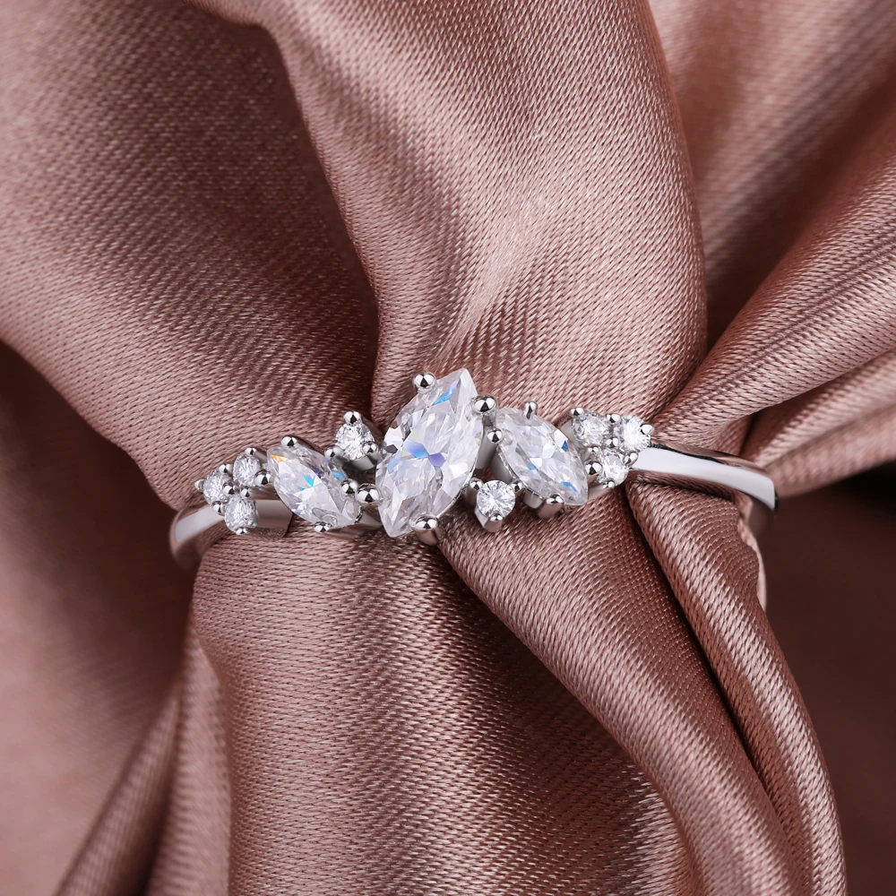 0.58cttw Marquise Cut Moissanite Weeding Rings for Women High Quality 925 Sterling Silver Half Eternity Band Engagement Ring