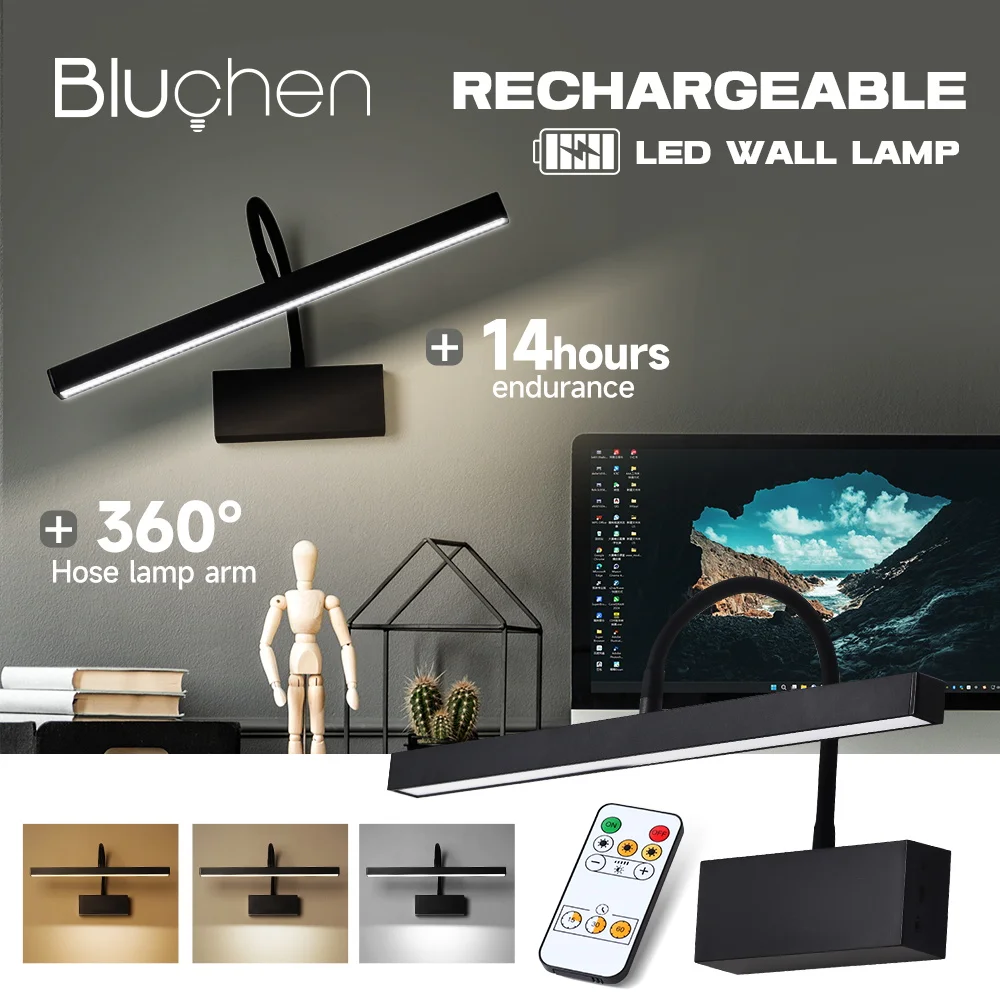 

Wireless Wall Lights Indoor Rechargeable Dimming Wall Sconce Light with 360° Flexible Arm LED Wall Lamp for Game Room Corner