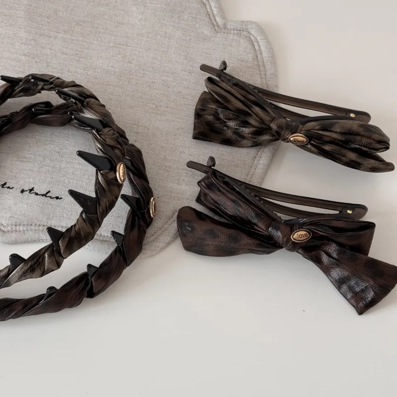 Tortoiseshell Leather Bowknot Hair Clip Gold Label High-end French Hair Accessory Fashionable Hairband