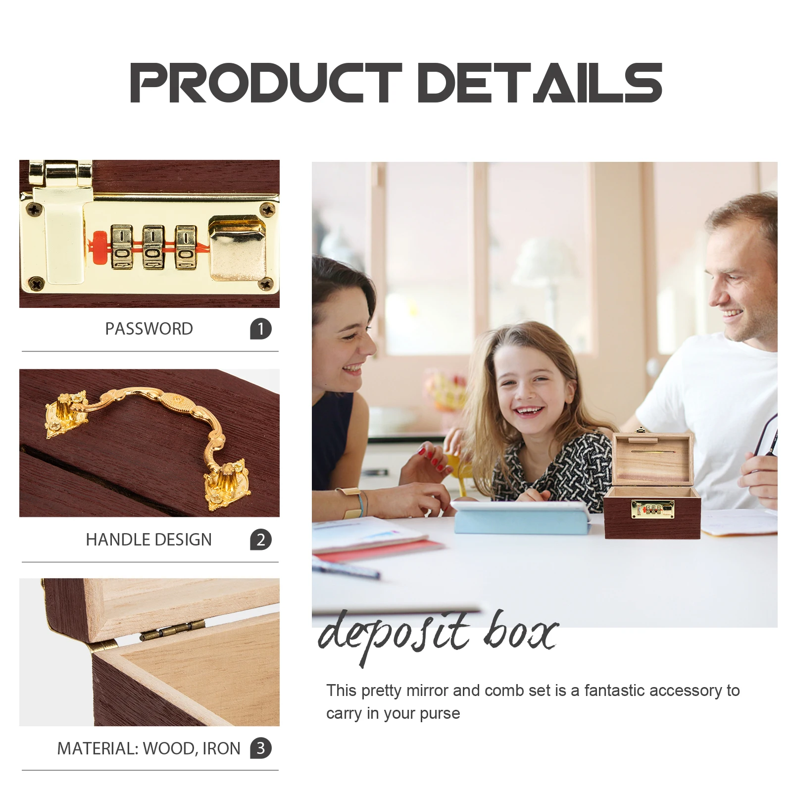 Schatzkiste aus Holz mit Passwortsperre-Design, dekorativer Aufbewahrungskoffer für Kinder und Erwachsene, Geburtstagsgeschenk, Piratentruhe, Vintage-Geld