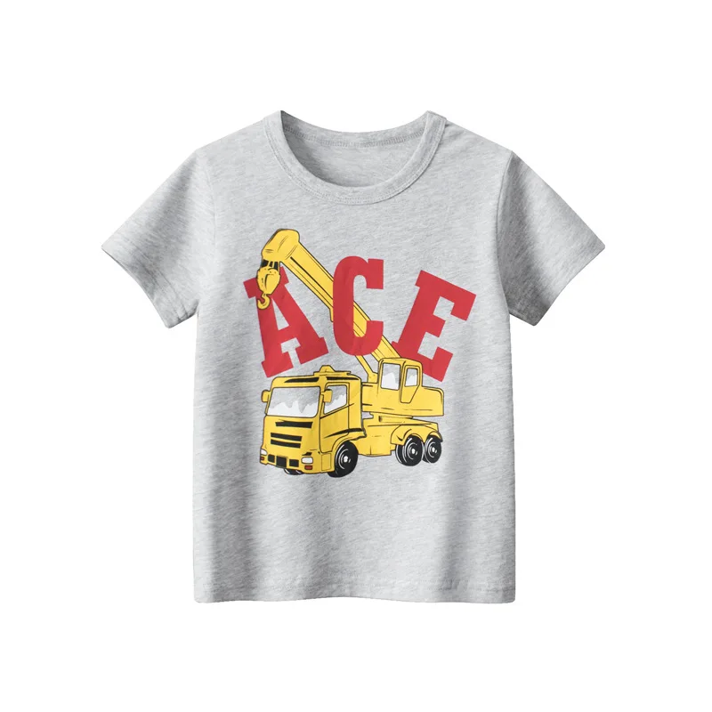 2023 Children T-Shirts for Boy 100% Pure Cotton Short Sleeve Lovely Car Bus Truck Cartoon Clothes Kids Casual Sport Top Tees