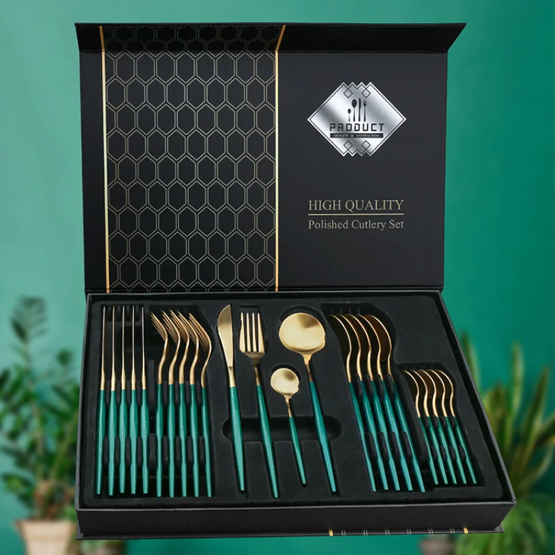 24Stainless Steel Tableware Set  Gold-Plated Painted Tableware Knife, Fork and Spoon Gift Set