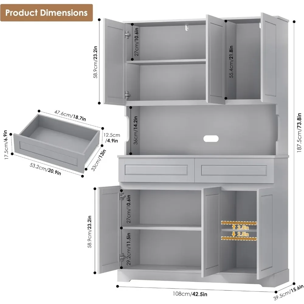 Mueble de despensa de cocina con 6 puertas y 2 cajones, armario de cocina moderno