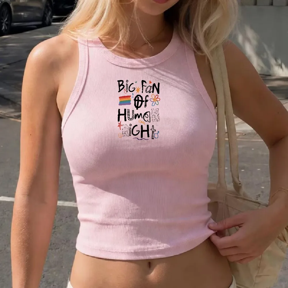 Fitted Pride Rainbow Text Based Crop Top Shirt Human Rights Flowers Stars Social Justice Y2k Tank Top Women Breathable Tees