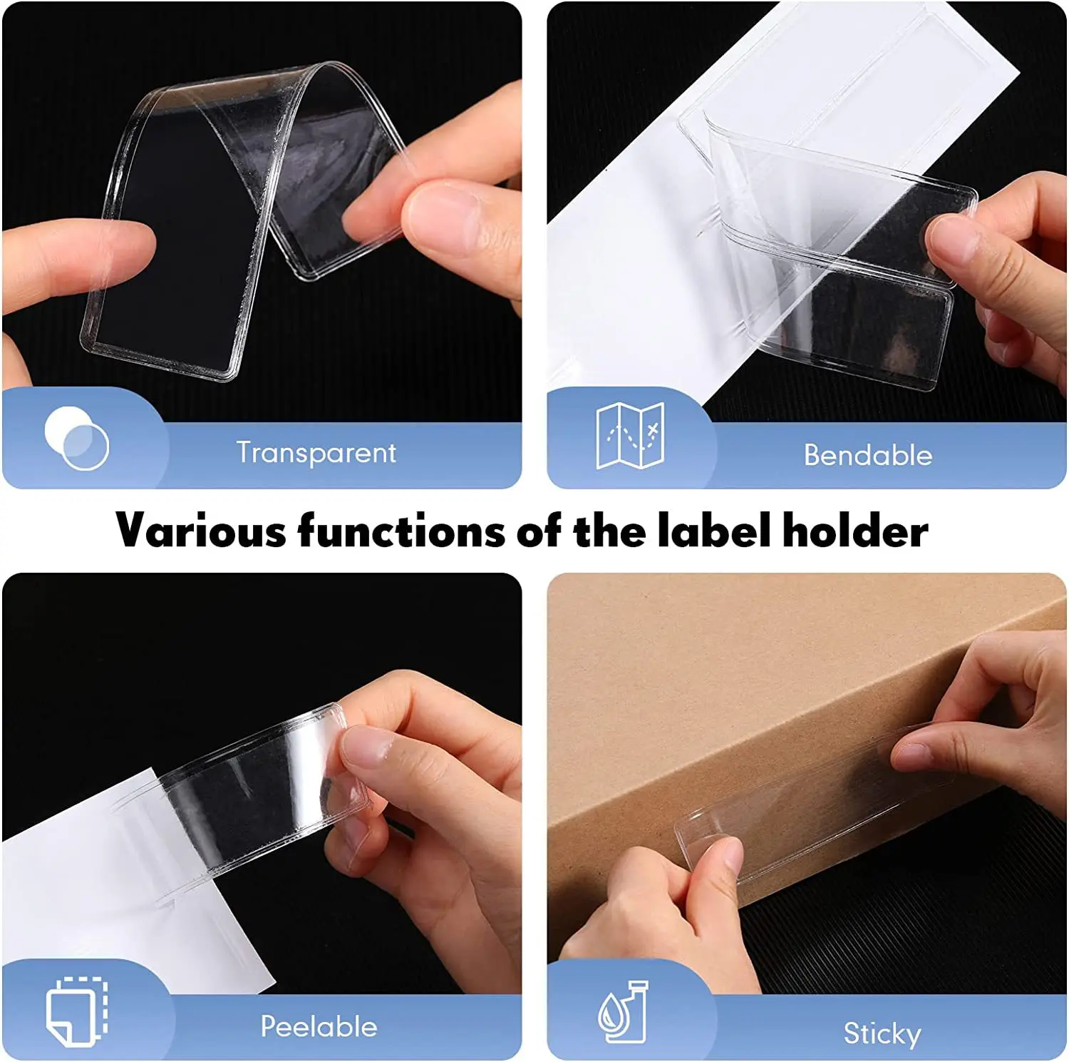 4/60Pcs Clear Self-Adhesive Label Bag Shelf Tag Pocket Identification Card Transparent Classification Warehouse Storage Organize