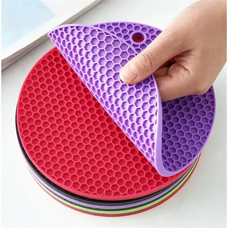 

Multifunctional Kitchen Silicone Tableware Mat Round Non Slip Heat Resistant Coffee Cup Coasters Pot Holder Table Placemat Tools