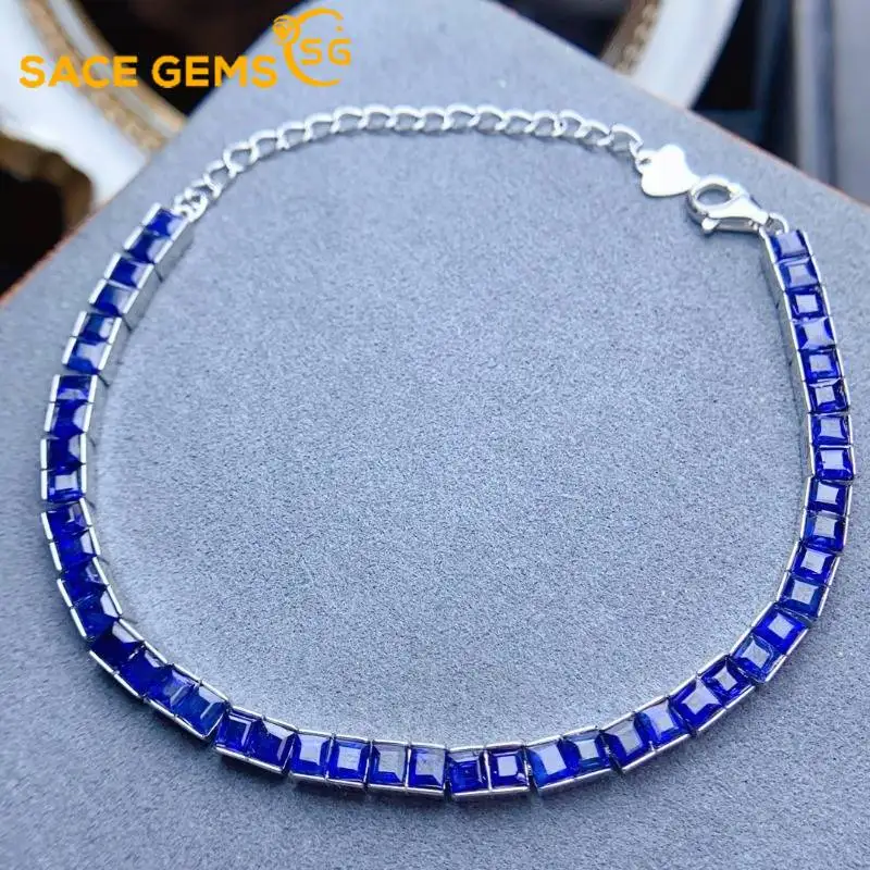 

SACE GEMS Новое поступление стерлингового серебра 925 пробы 3*4 мм натуральный сапфир браслеты с драгоценными камнями для женщин обручальные коктейльные ювелирные изделия