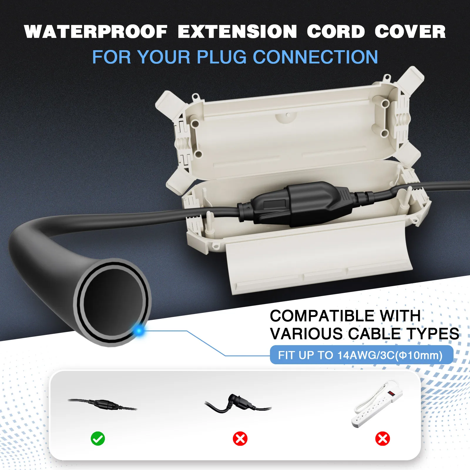 2 حزمة IP44 صندوق اتصال مقاوم للماء غطاء سلك تمديد خارجي للمقابس الخارجية/مخرج كهربائي/أضواء تزيين العطلة