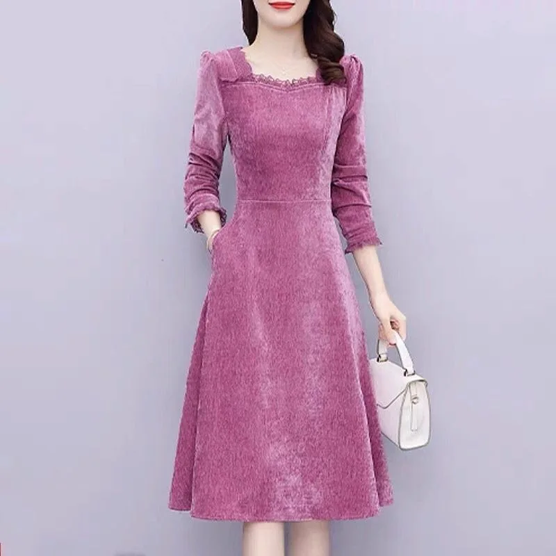 

Purple Velvet Dress Women's Autumn/Winter 2023 Fashion Slim New Style French Retro Long Sleeve Dress Midi Elegant Vestidos Z4212