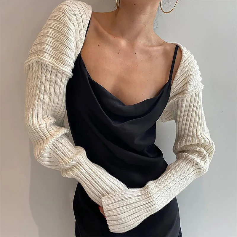 

Fairycore Solid Knitted Sweater Cardigan Long Sleeves Basic Short Shrug Crop Top 2023 Y2K Full Women Warmer Clothing Streetwear