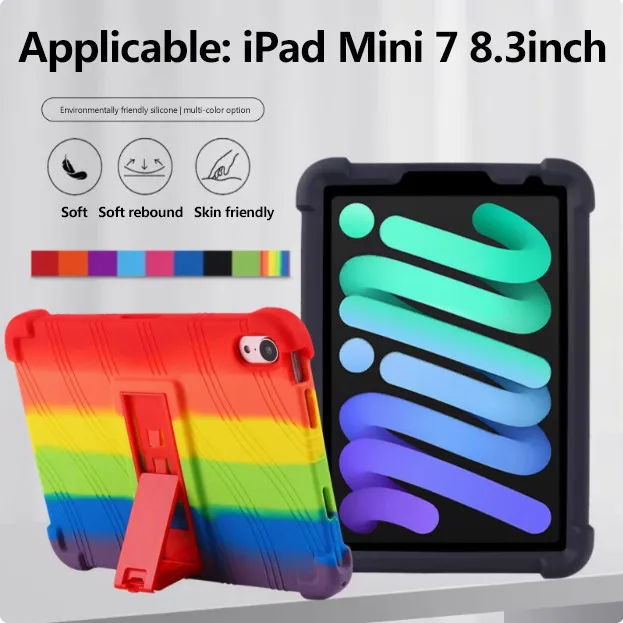 New Tablet Case For iPad Mini 2024 Mini 7 Mini6 2024 Mini 5 4 3 2 1 Soft Silicone Cover With Rear Kickstand