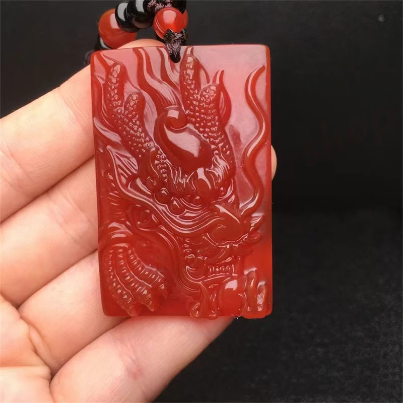 Red chalcedony agate domineering dragon head pendant, male and female zodiac pendants, auspicious