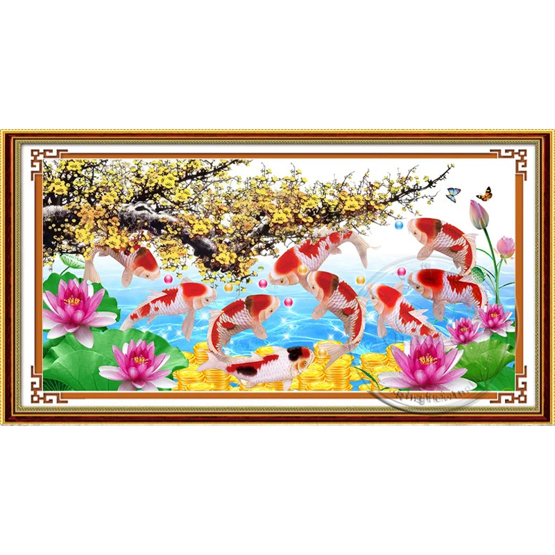 

Fishes 9CT 11ct Printed Needlework,DIY Living Room Printed Cross Stitch,Sets For Embroidery Kit Full Cotton/Silk Threads