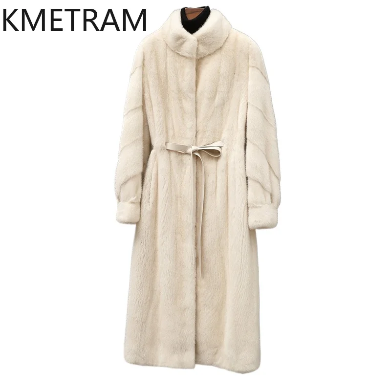 Winter Womens Real Mink Fur Coat Long White Fur Jackets for Women New in Outerwears Luxury Clothes Stand Collar 2024 Fourrure