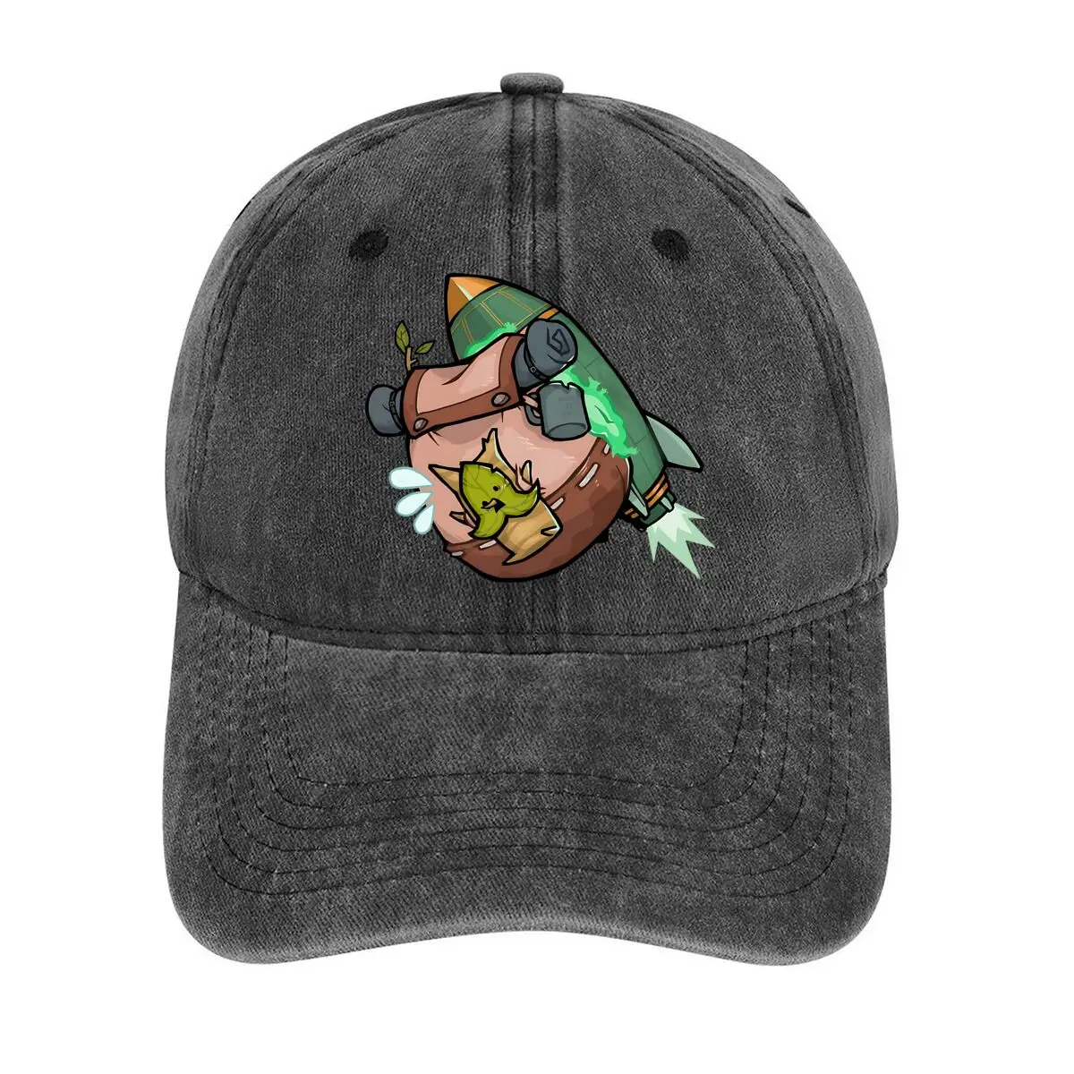 

Cartoon rocket with a cactus for a whimsical and space - themed brand Washed Baseball Cap