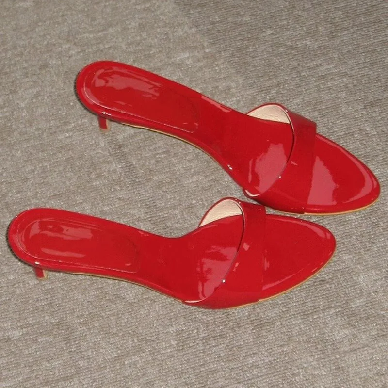 

Сексуальные красные сандалии из лакированной кожи, женские шлепанцы на высоком каблуке-шпильке, модельные туфли, женские сандалии, женские сандалии de las mujer