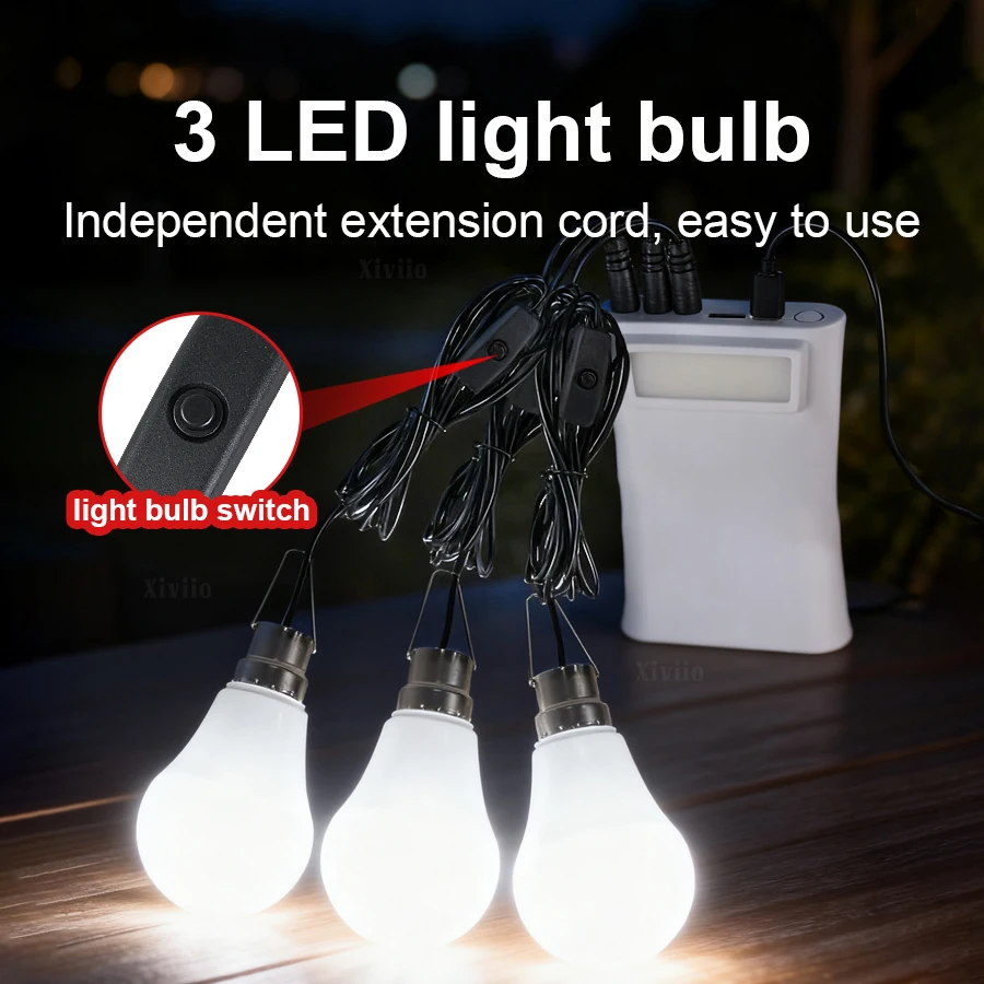 لمبة قلادة للتخييم في الهواء الطلق LED بالطاقة الشمسية مع لمبة تزيين للتخييم بالطاقة الشمسية من البولي سيليكون مع بنك الطاقة IPX6 مقاومة للماء