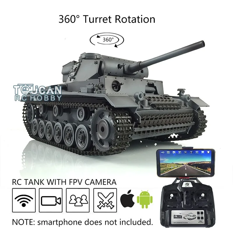 RTR RC Tank HENG LONG 1/16 Gray 7.0 FPV Customized Panzer III L 3848 Metal Wheels RC Panzer Toys for Boys TH17362-SMT4