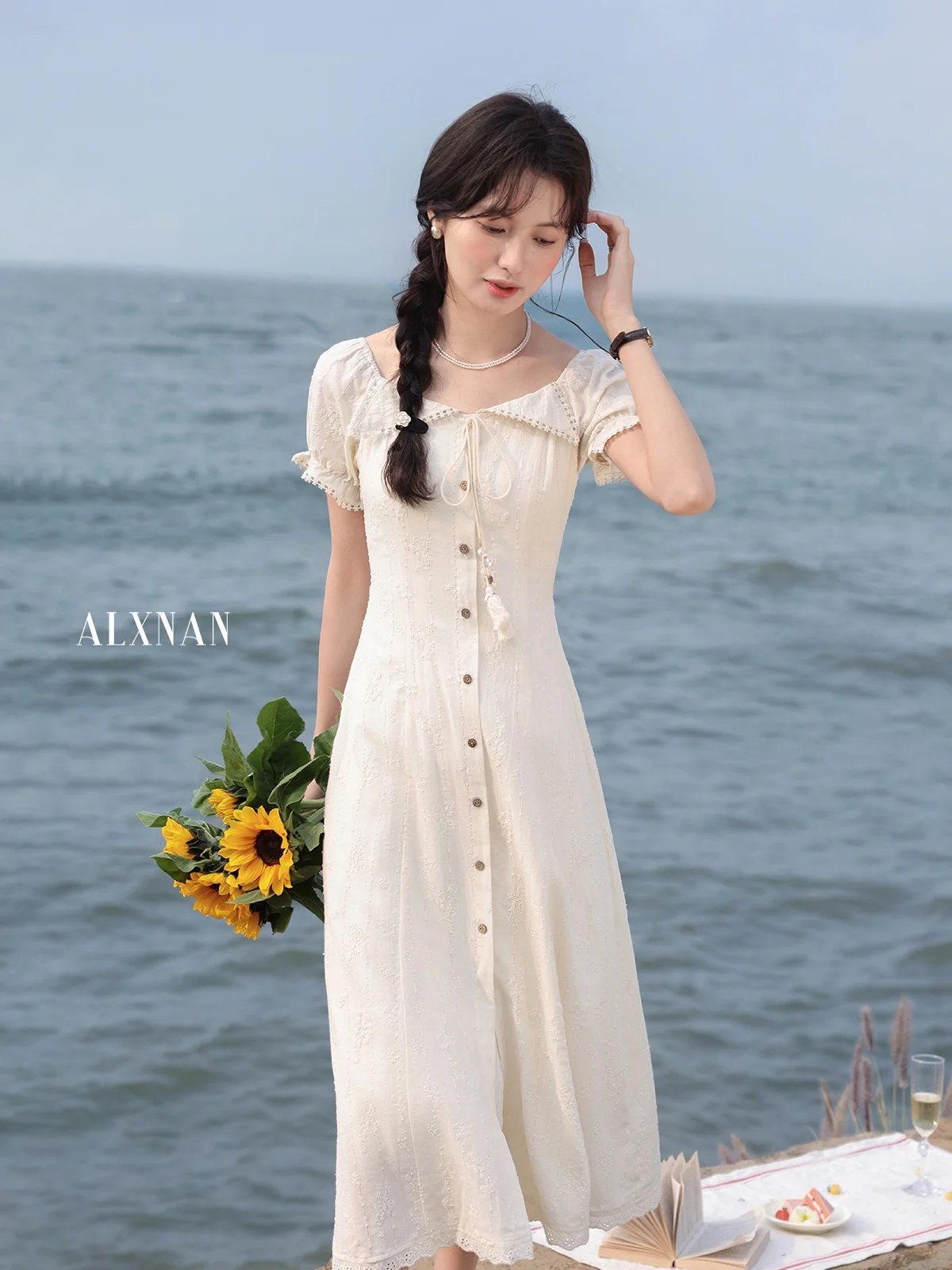 

Летнее повседневное платье-трапеция с завязками на талии Ele Sweet ort Sve для женщин, цвет абрикосовый, от Deer South Fog Letter