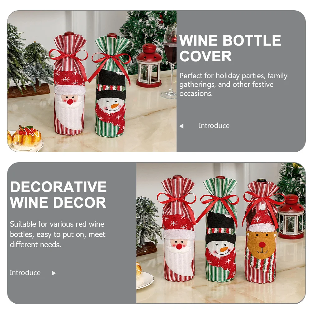 

3Pcs Knitted Snowman Santa Bottle Cover Creative Christmas Wine Bottle Decoration Party Supplies Festive Wine Accessories