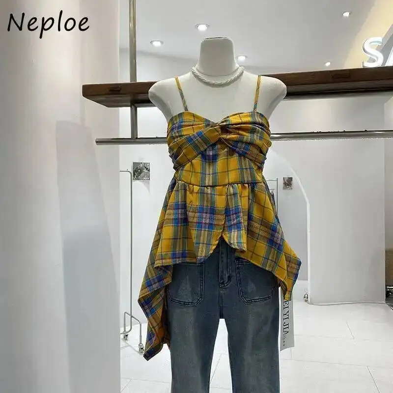 

Babyoung модные винтажные топы на бретельках в клетку с принтом, новый летний жилет для женщин Y K, облегающий лоскутный топ на бретелях с оборками