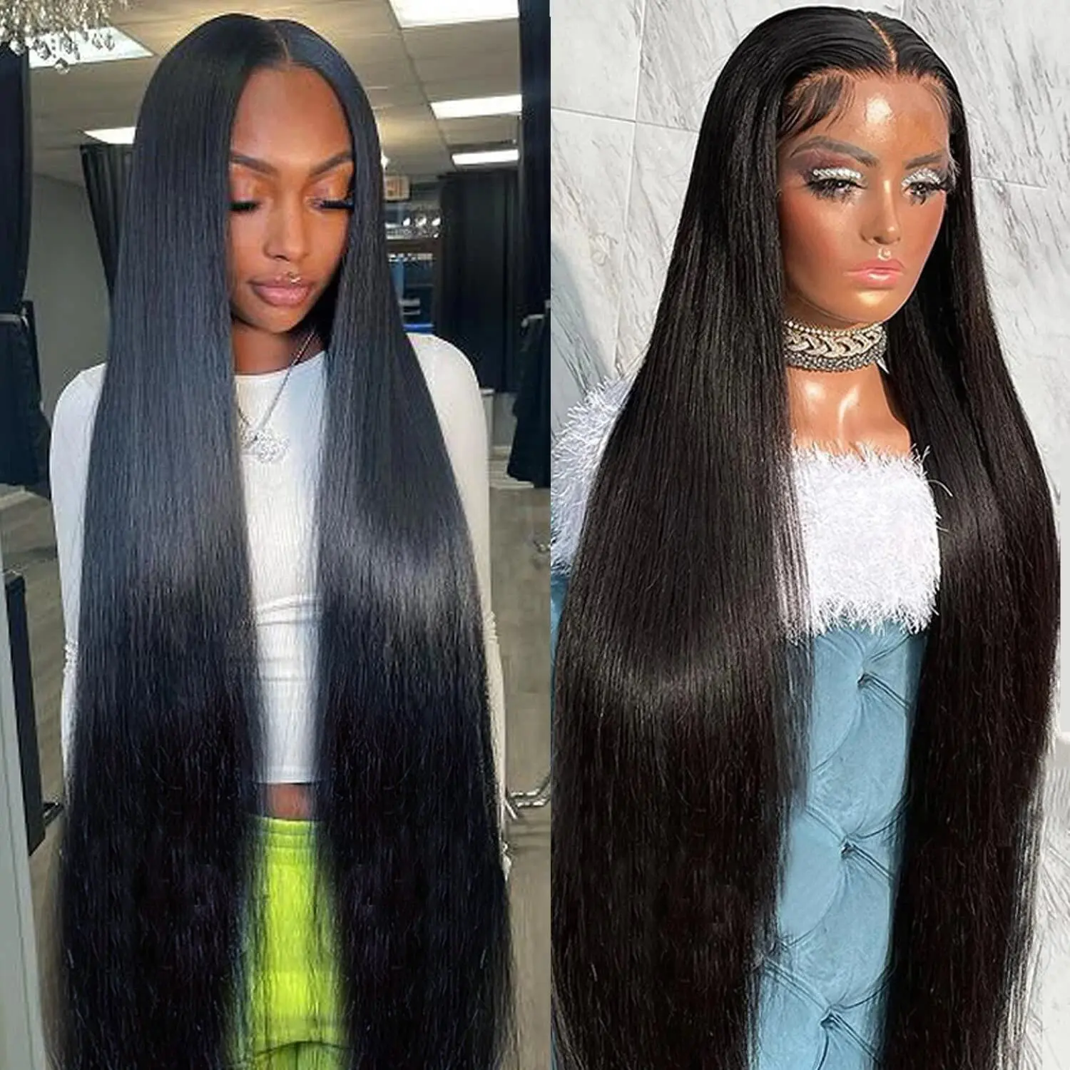 Natural Black 24 Inch 13X6 HD Lace Forehead Wig Human Hair 13x4 Straight Women's Pre-Plucked Closure 180 Density