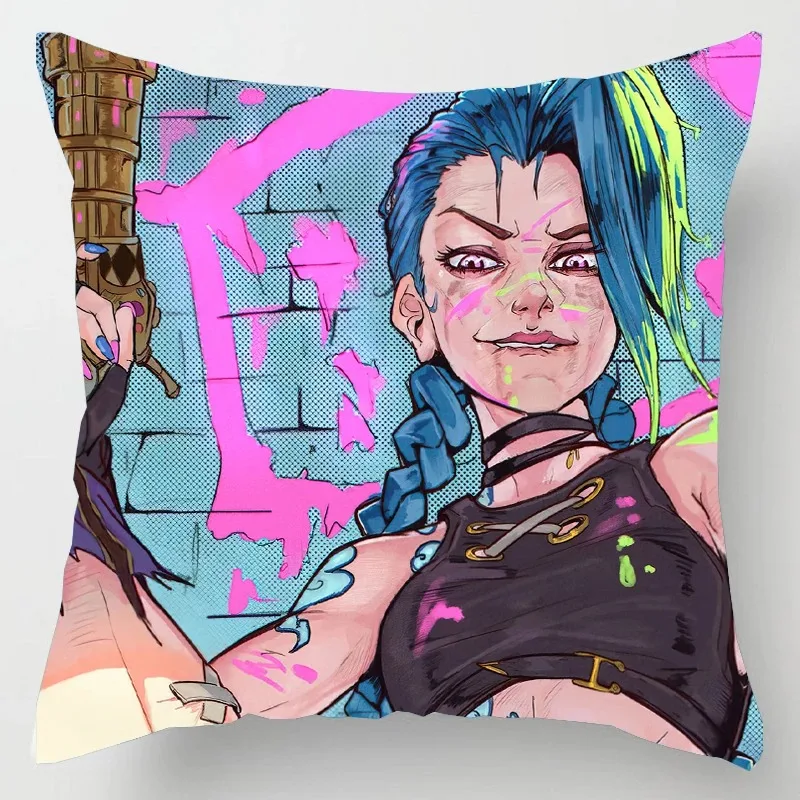 Hot Game Arcane League of Legends Cushion Cover Pillowcase Anime Vi Jinx Jess Throw Pillow Case Home Decor Sofa Car Pillow Cover